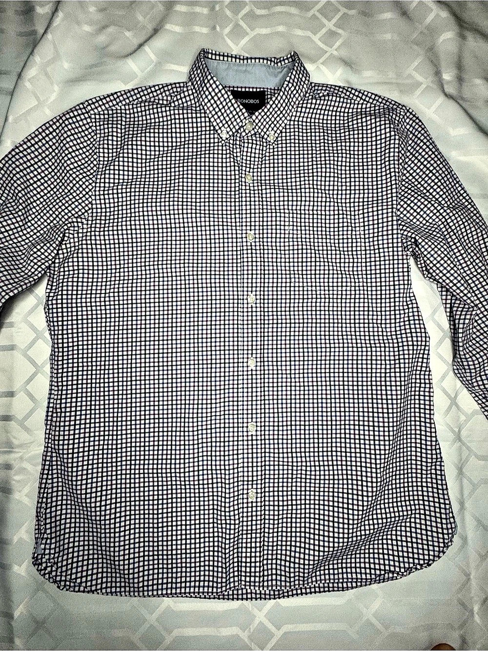 Bonobos Blue White Checkered Button Down Shirt Mens XL Slim Fit Long Sleeve